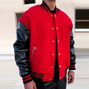 <b>Red</b> Wool Body Black Sleeve Hooded Reversible Waterproof Varsity Jacket Unisex Breathable Winter Baseball - Product Image 3