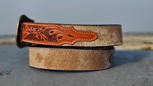 Cinturón de Cuero Vaquero Hecho a Mano de Primera Calidad con Grabado Floral Vintage y Hebilla Estilo Rodeo Occidental - Product Image 4
