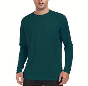 T-shirt à manches longues et col rond pour homme, vert forêt uni, pull raglan, haut de pêche - Product Image 3