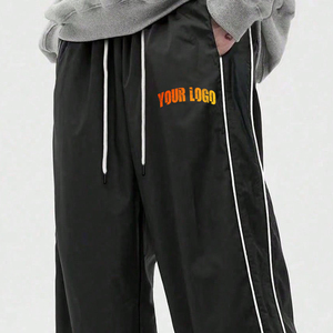 New Arrival Men <b>Nylon</b> Loose Fit <b>Track</b> <b>Pants</b> with Contrast Side Piping Elastic Waist Drawstring Casual Sports Trousers - Product Image 3