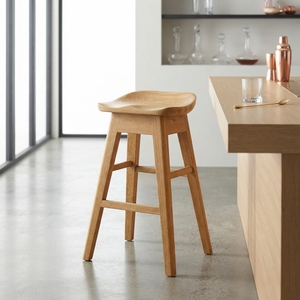 Premium wooden bar chair minimalist solid teak wood high <b>stool</b> kitchen island tall <b>stool</b> saddle <b>seat</b> frame units space layout - Product Image 3