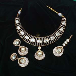 Devangi Gold Plated Moissanite Designer <b>Bridal</b> <b>Necklace</b> <b>and</b> <b>Earring</b> <b>Set</b> - Product Image 2