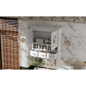 Gabinete de Baño con Espejo 4 en 1 de 24 Pulgadas para Montar en la Pared, Gabinete de Medicamentos de Alta Definición con Cajones Organizadores y Ganchos - Product Image 6