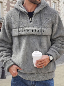 Sudadera con capucha y cremallera de un cuarto OEM personalizada con bordado, unisex, holgada, de forro polar, con estampado de letras, de peso pesado, para otoño, poliéster/algodón - Product Image 2