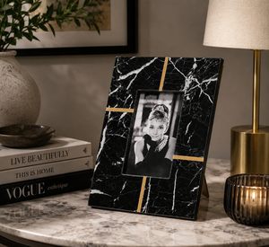 Premium <b>Black</b> Marble <b>Picture</b> <b>Frame</b> with Geometric Brass Inlay Design, Elegant Handmade Photo <b>Frame</b> Gift - Product Image 4