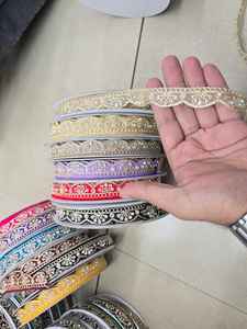 Bordures de dentelle vintage en polyester métallisé 100 % écologique, personnalisables, brodées de perles et de strass, pour vêtements – Vente en gros - Product Image 3