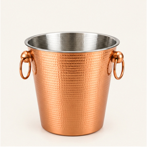 Seau à glace en cuivre martelé fait main, double paroi en acier inoxydable, refroidisseur à vin et champagne avec poignées en anneau – En promotion - Product Image 5