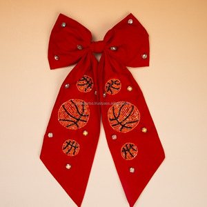 Purple Yellow Beaded Cheer Bow Clip Satin Hair Accessory for Girls for Cheerleader Hata Dance Performance Carton <b>Kids</b> Wedding - Product Image 6