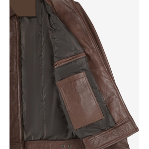 2026 OEM Hot Selling Brown Cowhide Leather <b>Jacket</b> For Men's Zipper Pockets 100%High Quality Low MOQ Winter Fashion <b>Heated</b> <b>Jacket</b> - Product Image 6