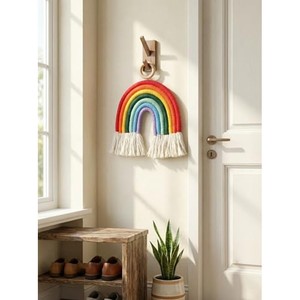 Handcrafted Mango <b>Wood</b> <b>Rainbow</b> Macram Wall Hanging Wholesale India - Product Image 6
