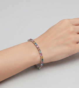 Pulsera de tenis de plata de ley 925 para mujer con gemas de corte ovalado multicolor de alta calidad, joyería fina de moda, regalo Gigli Rigli Gems - Product Image 1