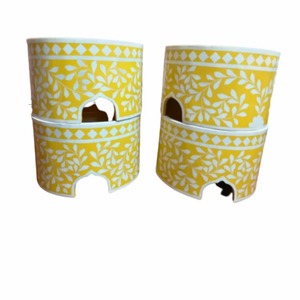 FAIZA CRAFT – Brûleur d'encens carré et pots à bougies faits main, incrustés de nacre et d'os, gravure imprimée, tendance des pays du Golfe - Product Image 5