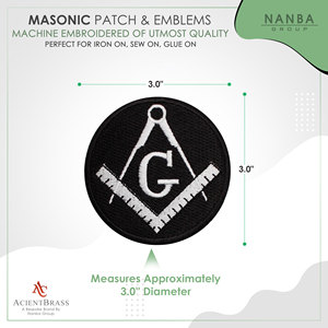 Custom Embroidered Masonic Square Compass Symbol Letter G Iron-On Canvas Patches for Hat Apparel White <b>Embroidery</b> Black - Product Image 3