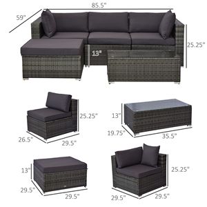 Set di Mobili da Esterno in Rattan a 5 Pezzi, Divano Componibile con Cuscini, Tavolino in Vetro per Uso Esterno - Product Image 3