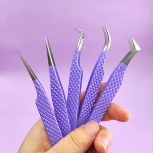 Precision Stainless Steel Eyelash Tweezers Curved Tip Pink Handle Box Packaging - Product Image 4