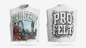 Chaleco Gráfico Personalizado de Manga Corta Pro Felt para Hombre, Estilo Urbano, Diseño de Logotipo Personalizado, Bajo Desgastado, Camiseta con Tachuelas, Bambú/Algodón - Product Image 2