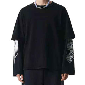 เสื้อยืดผู้ชายทรงโอเวอร์ไซส์ แขนยาวสองชั้น ล้างสีแบบแอซิดวอช ทรงครอป พิมพ์ลายกราฟิกแบบดิสเทรส ปักลายตามสั่ง - Product Image 6