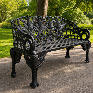 Black Cast Iron Garden <b>Bench</b> Leaf Pattern Outdoor Patio Park Seating Decorative Lattice <b>Metal</b> Furniture Premium Classic Style - Product Image 1