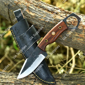 Couteau de chasse et de camping en acier au carbone 1095 forgé à la main, avec trou pour le doigt biseauté, manche en bois de rose, fabrication artisanale, tactique, de survie, OEM - Product Image 4