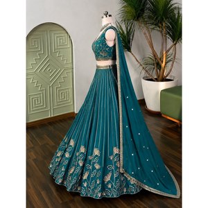 Robes de soirée élégantes pour femmes, lehenga choli en georgette brodée avec des étoiles, design de créateur - Product Image 4