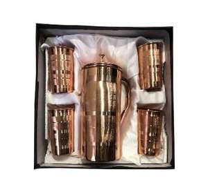 Jarra de Agua Moderna de Cobre Sólido Libre de Toxinas, Capacidad de 1 Litro, Apta para Lavavajillas, con Vasos y Tazas con Tapa y Asa de Metal - Product Image 2
