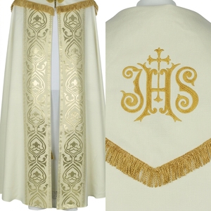 Chapelet liturgique d'église blanc gothique avec broderie dorée métallique et franges - Product Image 6