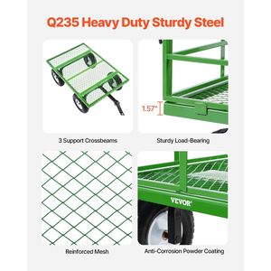 Carrello da Giardino in Acciaio da 1200 Libbre, Carro Utilitario in Metallo 2-in-1 per Esterni, Rimorchio Trainabile per Giardino 13 - Product Image 4