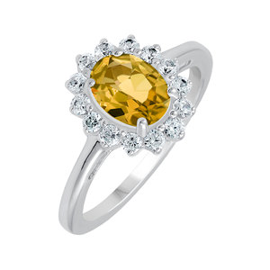 Anillo de Compromiso Gourik de Plata de Ley 925 con Citrino, Chapado en Rodio, Gema Amarilla Ovalada de Lujo, Corte Princesa, para Mujer - Product Image 1