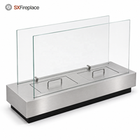 Cheminée au bioéthanol manuelle en acier inoxydable, autoportante, moderne, à double brûleur, avec panneau en verre, foyer décoratif intérieur au bioéthanol