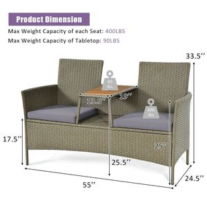 Conjunto de Muebles de Ratán para Patio de 2 Personas con Mesa de Centro para Jardín y Ocio - Product Image 3