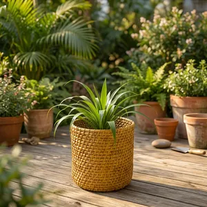 Cesta para plantas de mimbre tejida a mano, cubierta para maceta de mimbre natural, cesta redonda decorativa para decoración del hogar, jardín interior y exterior - Product Image 5