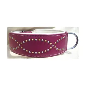 Premium Quality Genuine Leather Handmade Dog Neck Collar with multicolor Stone Clear Crystals at Best Market Price