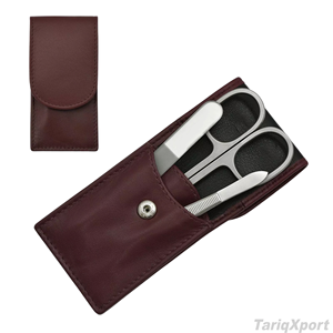 Stainless Steel Nail Kit with Scissor Tweezers Nail <b>File</b> Portable Manicure Set in Leather <b>Case</b> Classic Style for Adult - Product Image 6