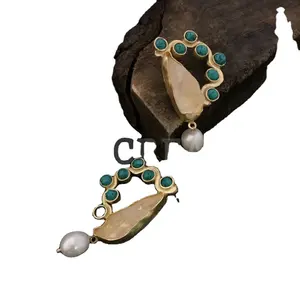 الأكثر مبيعًا مجوهرات من الأحجار الكريمة الطبيعية المصنوعة من الفيروز ، أقراط مرصعة بالذهب عيار 18 قيراط من الفضة الإسترلينية للنساء