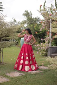 Lehenga Choli Tradicional Romano de Seda para Mujer con Adorno Redondo de Gota, Vestido de Fiesta para Boda - Product Image 4