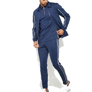 Survêtement Homme Bleu Marine Personnalisé à Manches Longues Décontracté Demi-Zip Couleur Unie Respirant Coupe Classique avec Poches Latérales Idéal Printemps - Product Image 1