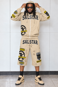 Ensemble de survêtement Hip Hop noir personnalisé pour homme – Hoodie oversize et short – Tenue décontractée streetwear et sportswear – Ensemble 2 pièces avec logo personnalisé - Product Image 3