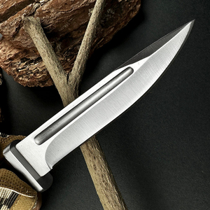 Cuchillo Bowie de Acero de Damasco para Exteriores, Hoja Fija Serrada con Punta Clip, para Caza, Pesca y Camping, Color/Logotipo Personalizable, con Funda de Cuero - Product Image 2