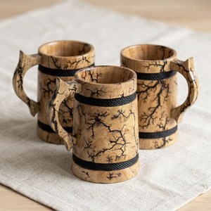 Jarra de Madera Fractal Quemada Hecha a Mano – Estilo Vikingo Rústico, Calidad de Jarra Vikinga Fabricada por NS Overseas - Product Image 1