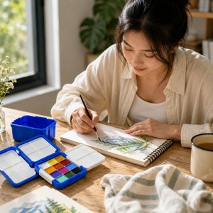Ensemble de papeterie Dreamy Shimmering Dawn, coffret cadeau de peinture à l'aquarelle ultra portable pour voyage et plein air, avec une palette riche de couleurs métalliques - Product Image 4