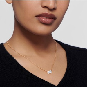 Luxurious 9K Rose Gold Lab Created <b>Emerald</b> Cut Diamond Solitaire Charm <b>Pendant</b> - Product Image 1