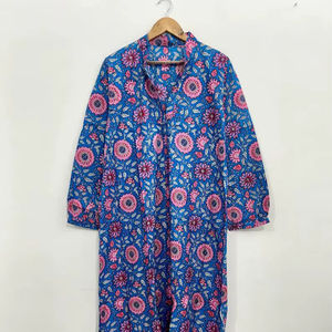 Vestido Kaftan Floral Boho, Túnica Étnica de Algodón con Estampado a Mano - Product Image 1