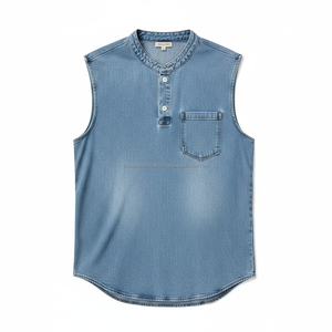 <b>Men's</b> Sleeveless Denim <b>Vest</b> Blue Washed Breathable Custom OEM Wholesale - Product Image 3