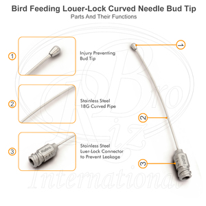 Aiguille d'alimentation incurvée en acier inoxydable avec embout Luer-Lock 3,3 mm 18G x 73,5 mm, tube d'alimentation réutilisable pour oiseaux - Product Image 4