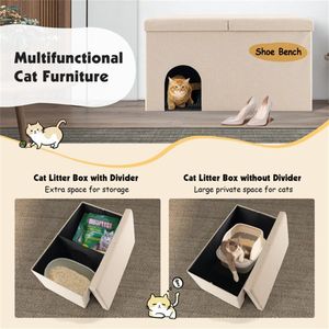 Beige Cat Litter Box Enclosure with Urine Proof Litter Mat Entrance Shoe Stool & Accessories - Product Image 4