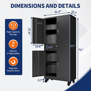 Armoire de rangement de garage robuste de 71 pouces avec portes verrouillables, 2 étagères réglables et un tiroir, armoire à outils en métal - Product Image 2