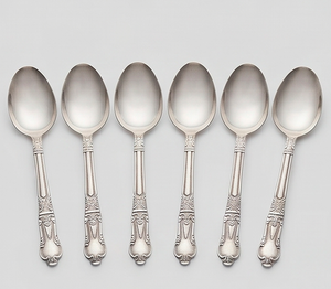 Juego de 6 cucharas de té clásicas plateadas, con acabado de alto brillo, aptas para lavavajillas, para bodas y regalos. - Product Image 1