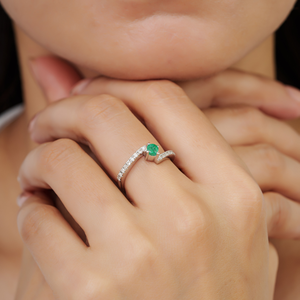 Natural <b>Emerald</b> 925 Sterling <b>Silver</b> Classic <b>Ring</b> Elegant Bypass Design Fine May Birthstone Jewelry For Women Everyday Wear - Product Image 2
