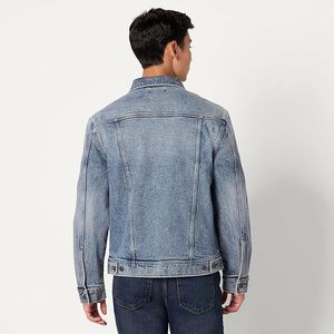 Veste en jean délavé pour homme, coupe classique, fermeture boutonnée, style décontracté, couleur unie, automne-hiver, coupe-vent, respirante, tissée - Product Image 5