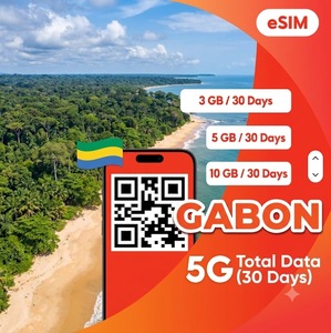 Tarjeta SIM digital (eSIM) Gabón 3GB/5GB/10GB por 30 Días, Datos de Viaje 4G de Alta Velocidad con Activación Instantánea por Código QR - Product Image 1
